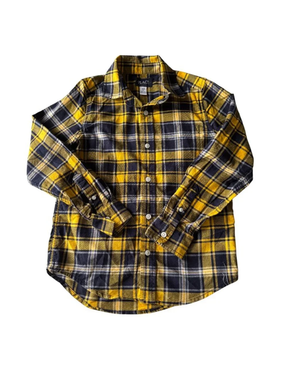 The Children's Place boys yellow and blue plaid button down collared shirt M